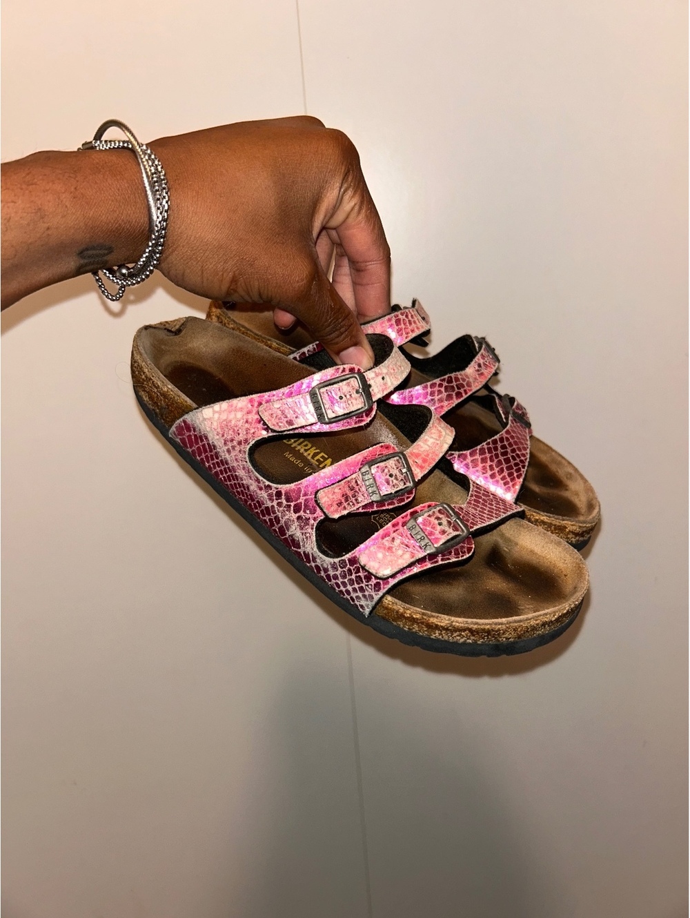 Birkenstock Pink Snake Print Men's Sandals Size 37